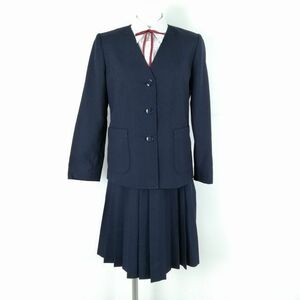 1円 イートン スカート 紐タイ 上下4点セット 155A 冬物 女子 学生服 中学 高校 紺 制服 中古 ランクC NA7316