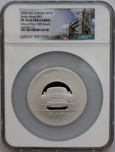 2020年 イギリス 007 ジェームズ・ボンド 5oz 10ポンド 銀貨 NGC PF70UC One Of First 250 Struck!! 最高鑑定 !！ 