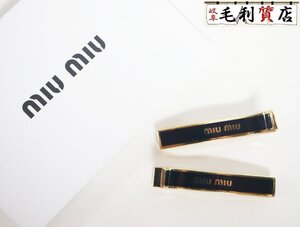 ミュウミュウ MIUMIU CDロゴ ヘアクリップ NERO メタル エナメル ブラック ゴールド5JF136【中古】アクセサリー