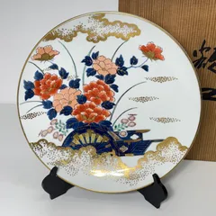 有田焼 金彩染錦  大皿 金彩 約34cm 木箱入 美品 飾り皿 染付 飾皿 色絵 盛皿 御所車図 絵皿 金襴手 お皿 食器