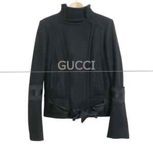 GUCCI グッチ サイズ38 トムフォード期 モトスタイル フルジップ スタンドカラー ジャケット コート 黒 ブラック