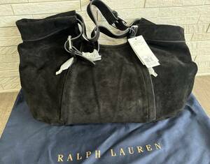 未使用品 RALPH LAUREN ラルフローレン ショルダー バッグ スエード レザー 黒 レディース 商品タグ付き