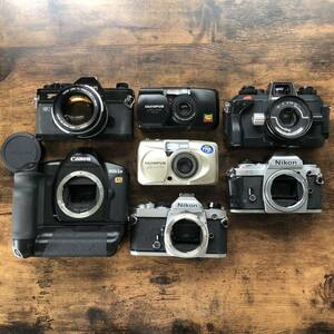 まとめ フィルムカメラボディ 7台 単焦点レンズ2個セット /Nikon FM Canon Eos-1n RS Olympus μII-170VF 55mm F1.2 #8902
