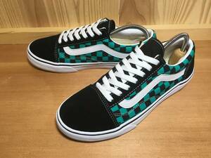 ★VANS バンズ 国内企画 OLD SKOOL オールドスクール 黒×白×緑 チェッカー 25.0cm 美品 Used 検 SK8 ハーフキャブ スリッポン ERA