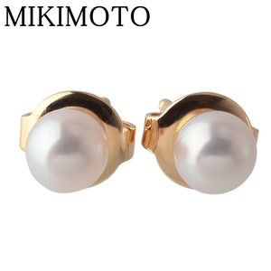 ミキモト パール ピアス アコヤパール4.9mm K18YG 美品 MIKIMOTO【20158】