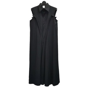 Yohji Yamamoto FEMME 2011aw ウールギャバ カットオフ レイヤードデザイン シャツ ワンピース　11aw ファム ドレス ノースリーブ ロング