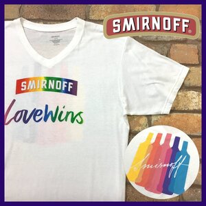 ME10-992★USA古着★GOODデザイン!!★【Smirnoff スミノフ】ホワイト Love Wins 半袖 オフィシャル Tシャツ【メンズ L】酒 企業 ウォッカ