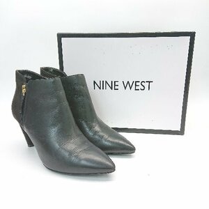 ■ NINE WEST ポインテッドトゥ バイカラー 切替 配色 サイドジップ ショート ブーツ 7 1/2サイズ ブラック レディース E