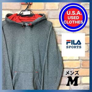 ME6-111★USA直輸入★良品【FILA SPORT フィラ】裏起毛 バイカラー フーディー【メンズ M】濃灰 パーカー トレーナー スポーツ スウェット