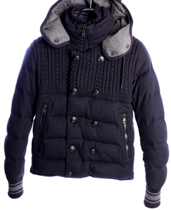 希少 名作 モンクレール ケーブルニット切替 ウール ダウン ジャケット ネイビー　国内正規品 MONCLER　#A2