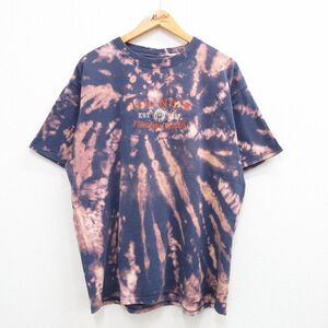 XL/古着 リー Lee 半袖 ビンテージ Tシャツ メンズ 00s ファイティング イリノイ 刺繍 クルーネック 紺他 ネイビー ブリーチ加工 23aug