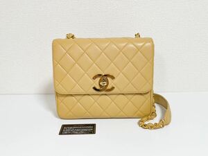 極美品CHANEL シャネル ショルダーバッグ ラムスキン マトラッセ チェーン チェーンショルダーバッグ ベージュココマーク 