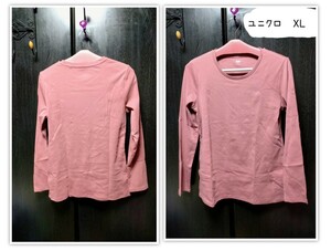 ユニクロ　UNIQLO　カットソー　Tシャツ 　ピンク系　XL ナチュラル　カジュアル　ベーシック　春夏　秋冬