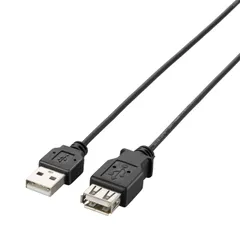 エレコム USB延長ケーブル USB2.0 A-Aメスタイプ 極細 2m ブラック U2C-EXN20BK [2m]