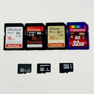 SanDisk Transcend SDカード 計7枚 セット売り! SDHC 32GB×3枚 / 16GB×1枚・microSD 32GB×2枚 / 16GB×1枚