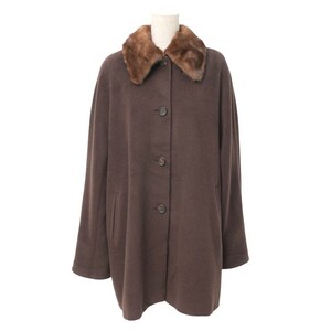 GP7313：イタリア製 イブルース/i BLUSE カシミヤ混 ウール コート 取り外し衿：ミンク/MINK リアルファー サイズI 42 ブラウン系