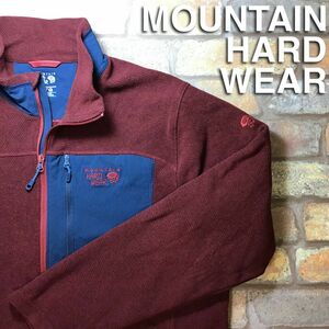 ★入手困難★BIGサイズ★正規品★【MOUNTAIN HARDWEAR】3箇所刺繍ロゴ 赤茶×紺 異素材 ハーフzip フリースシャツ[海外 XL]高品質 K3-211