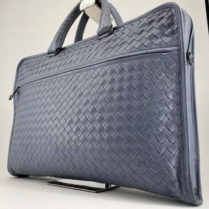 【美品】BOTTEGA VENETA ボッテガヴェネタ ビジネスバッグ ブリーフケース トート メンズ ビジネス イントレチャート レザー 本革 グレー系