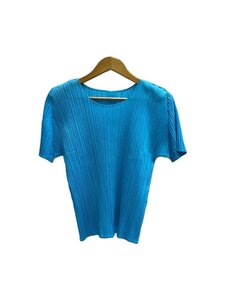 PLEATS PLEASE ISSEY MIYAKE◆半袖カットソー/4/ポリエステル/BLU/無地/PP03-JK206//