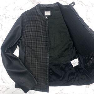 驚異のXXL!!! 極美品 ARMANI COLLEZIONI アルマーニコレッツォーニ レザージャケット シングルライダース パンチング 切替 ラムレザー 54 