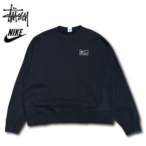 【国内正規】Stussy x Nike Washed Sweat Shirts スウェット トレーナー ステューシー ナイキ ブラック 黒 L 良サイズ ロゴ