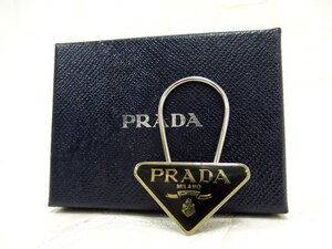 ◆超美品◆PRADA プラダ◆三角ロゴプレート キーリング キーホルダー◆ブラック G金具◆イタリア製◆ヴィンテージ◆アクセサリー◆A9481