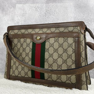 美品OLD GUCCI オールドグッチ シェリーライン インターロッキング ショルダーバッグ クロスボディ 斜めがけ 肩掛け PVC レザー GG 多収納