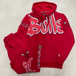 USA正規品 【M】 NBA公式 FISLL シカゴ ブルズ Chicago Bulls ハイクラス仕様 スウェット セットアップ 刺繍 パッチ 上下セット 赤