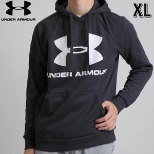 アンダーアーマー　underarmour　メンズ　フーディー　ビッグロゴ　パーカー　黒・ブラック　XL・LLサイズ　スウェット　フード付き