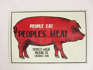 PEOPLES MEAT/豚/看板/アメリカ雑貨/サイン/ブリキ/インテリア/店舗什器/D128-71-1014【〒】