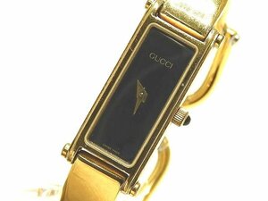 グッチ レディース クォーツ 時計 1500 ☆ ゴールドカラー × 黒文字盤 ▼ GUCCI ブラック 2針 バングル 5E6DS