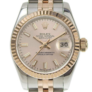 【本物保証】 箱・保付 新品同様 ロレックス ROLEX デイトジャスト レディース 自動巻き オートマ 腕時計 ピンク文字盤 179171 M番 コンビ