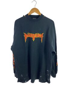 BALENCIAGA◆21年モデル/Metal Oversized Long Sleeve Tee/コットン/BLK/693949