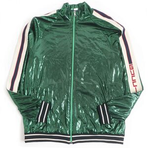 美品□GUCCI/グッチ 545652 ラインデザイン ZIPUP オーバーサイズ ラミネート トラックジャケット/ブルゾン グリーン M イタリア製 正規品