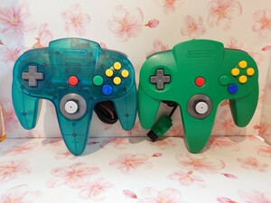 【☆簡易動作チェック済み】 NINTENDO 64 ニンテンドー64 コントローラー コントローラーブロス クリアブルー　グリーン　2台セット