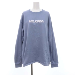 ミルクフェド MILKFED. LINE HEART WIDE L/S TEE カットソー Tシャツ 長袖 ロゴ ONE SIZE 水色 白 ライトブルー ホワイト レディース