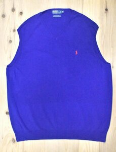 USA古着 Polo by Ralph Lauren 超ビッグ ピマコットン ニットベスト size2XLT 青 ブルー セーター 大きいサイズ ポロラルフローレン
