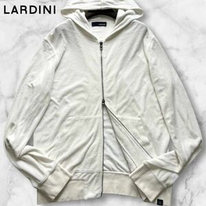 極美品/XL相当◎ラルディーニ パイル地 ダブルジップ パーカー LARDINI フード ジャケット 薄手 ブルゾン ホワイト 白 イタリア製 メンズ