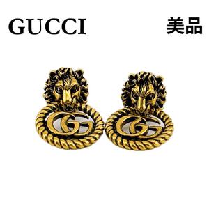 ★グッチ★ GUCCI イヤリング マーモント ライオンヘッド ダブルG ゴールド