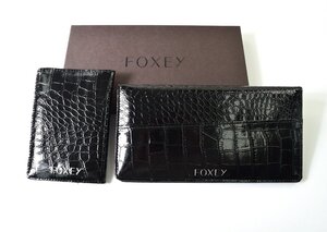 2497-25A0101★フォクシー FOXEY★美品 箱付き ノベルティ VIP限定 パスポートケース チケットケース ブラック 黒型押しレザー