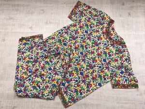 レトロ オールド ロマンチック モード 古着 小花柄 ルームウェア Tシャツ パンツ 上下セットアップ レディース 肩パット有 ピンク系