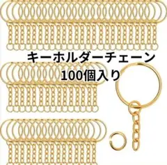 キーホルダーチェーン 100個入り ゴールド ハンドメイド 平キーリング