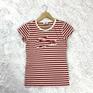 ラコステ 半袖Tシャツ Tシャツ レッド 赤 オフホワイト ボーダー 38 YA7004.