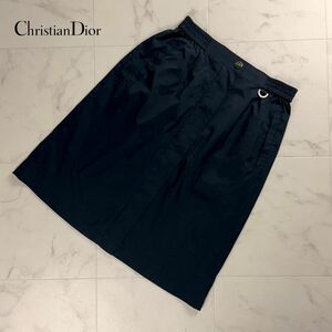 美品 Christian Dior SPORTS クリスチャンディオール 台形スカート フロントジップ ブランドロゴ 膝丈 裏地なし ブラック サイズL*PC1186