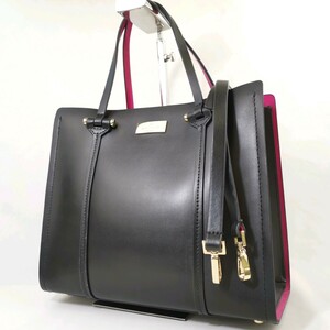 G Φ【商品ランク:B】 ケイトスペード kate spade ロゴメタル ゴールド金具 レザー 2way ショルダーベルト付 ハンドバッグ 手提げ 婦人鞄