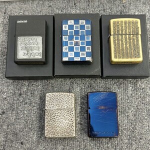 H041 まとめ ▲ Zippo ジッポー オイルライター 5点セット 般若心経 チェック ブルー ゴールド 他 喫煙具 5点火花あり