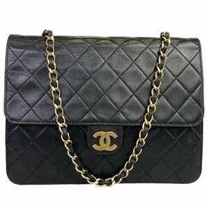 【1円～】シャネル CHANEL バッグ ショルダーバッグ チェーンショルダー マトラッセ ラムスキン レザー ブラック ゴールド金具 中古