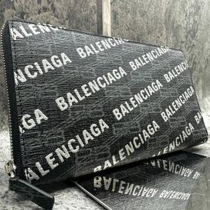 ■未使用 希少■ BALENCIAGA バレンシアガ コンチネンタルウォレット ラウンド 長財布 メンズ ビジネス BB モノグラム 総柄 ロゴ ブラック
