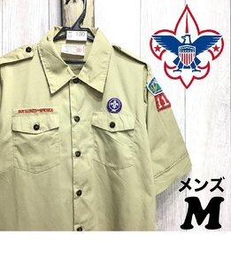 ME2-130★USA古着★希少サイズ★【BOY SCOUTS OF AMERICA】半袖 ポリコットン ユニフォームシャツ【ユース XXL】カーキ ワーク アメカジ