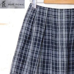 ロペピクニックROPE PICNIC■フレアスカート ミニ丈 スリット糸使用 チェック柄■38■ネイビー×グレー ※MS3411048